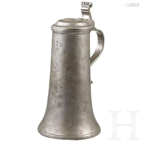 A Bavarian pewter jug, circa 1700