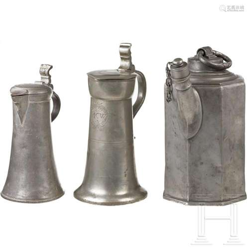 Three Swabian pewter containers, 18th to early 19th century