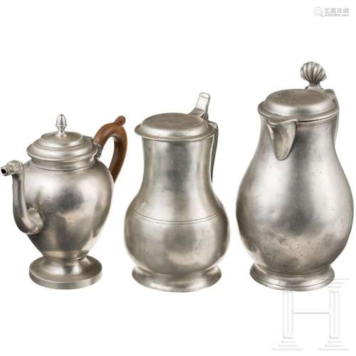 Three pewter jugs, Belgium, mid-19th century