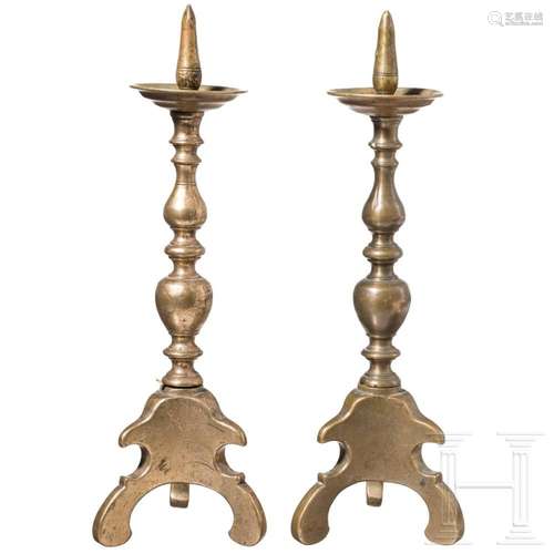 A pair of small German Baroque pricket candlesticks made of ...