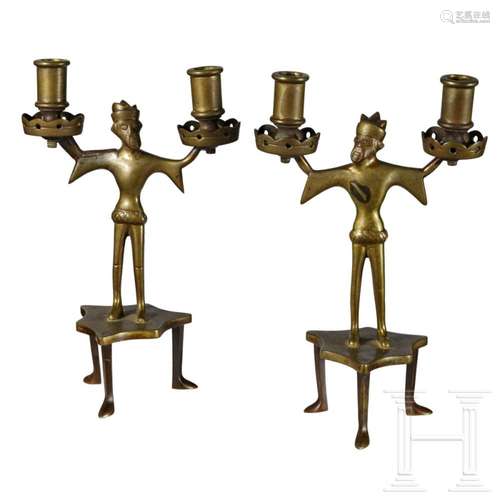 A pair of German candlesticks in Gothic style, circa 1880