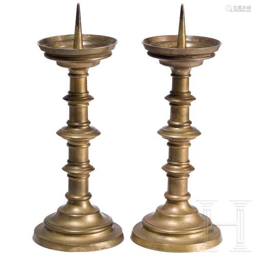 A pair of German pricket candlesticks, probably historicism