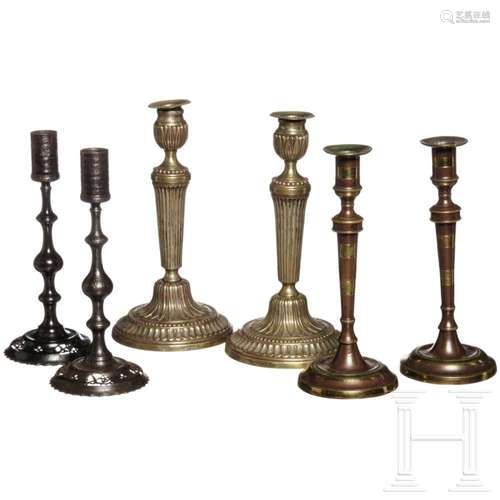 Three pairs of British and French candlesticks, 18th/19th ce...