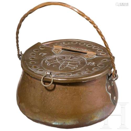 A copper bucket for fish, Nuremberg, dated 1716