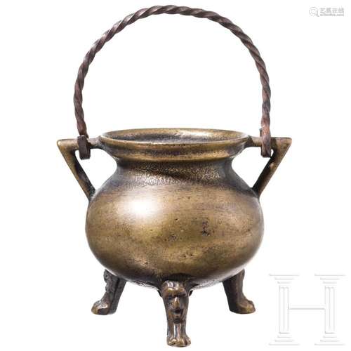 A Tyrolean miniature bronze cauldron, 18th century