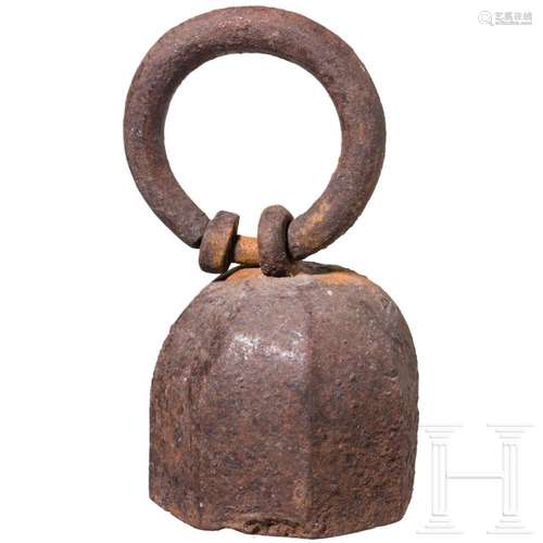 A South German wrought iron weight of eight pounds, 16th/17t...