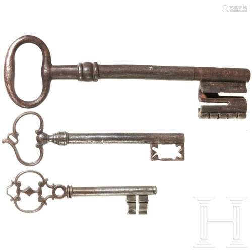 Three German iron keys, 18th/19th century