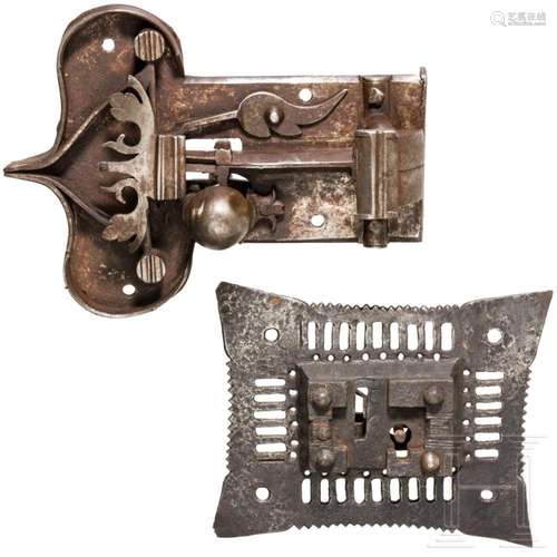 A German and a Spanish iron furniture lock, circa 1600