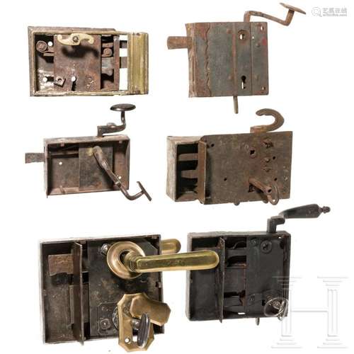 Six iron locks, circa 1800