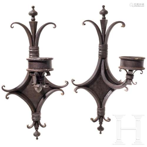 A pair of German wrought iron lamps, circa 1900