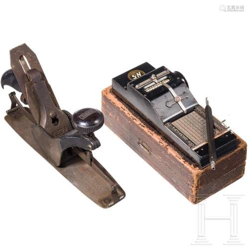 A German calculator and wood plane, 20th century