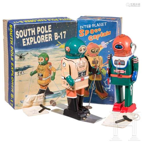 Two wind-up space robots by Tin Tom Toys - a South Pole Expl...