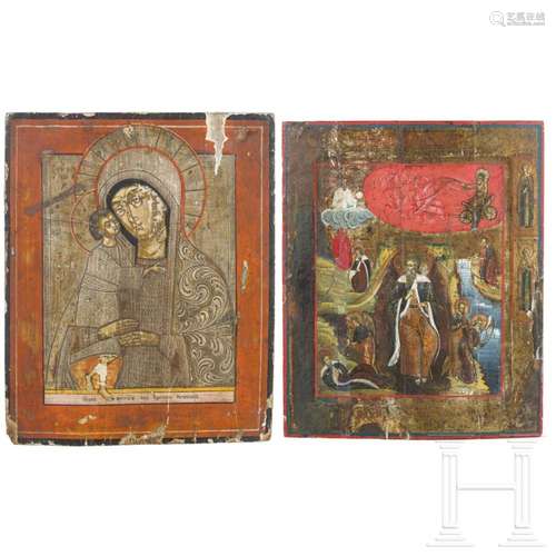 Two Russian icons showing Prophet Elias and the Mother of Go...