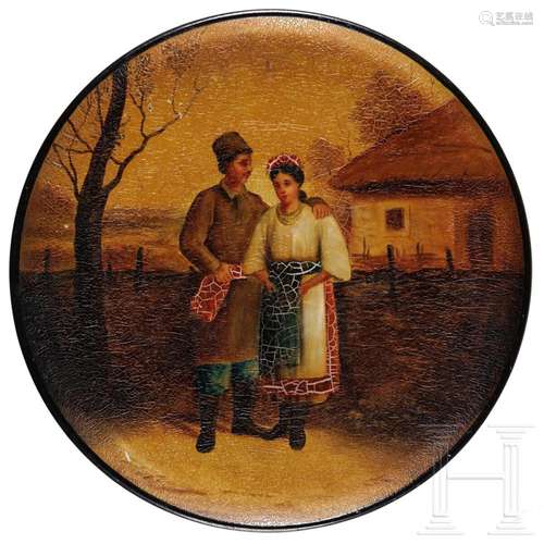 A papier maché and lacquer plate, Ostashkovo, Osip Vishyakov...