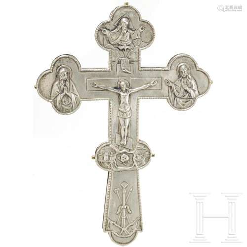 A large plated Russian orthodox cross, circa 1900