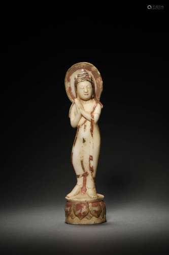 A TANG LACQUERED STONE FIGURE OF BUDDA