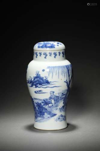 A QING BLUE AND WHITE 'FIGURAL' JAR