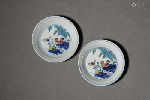 A PAIR OF QING DOUCAI DISHES