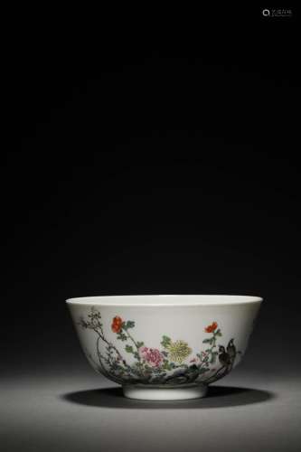 A QING  GUANGXU PERIOD FAMILLE ROSE 'FLORAL AND BIRD' BOWL