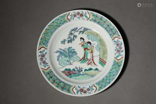 A QING KANGXI PERIOD DOUCAI 'FIGURAL' DISH