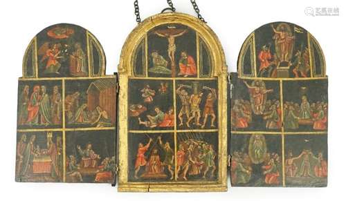 A 17th century triptych case, oil on wood, Icon depicting th...