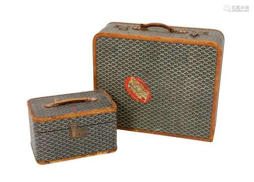 A 1940's Goyard vanity case with matching suitcase, vani...