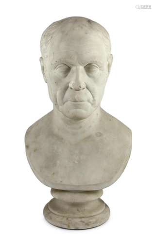 A carved white marble bust of a gentleman, second quarter 19...