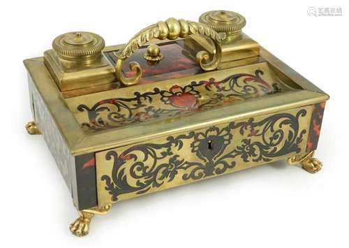 A 19th century Louis XIV style red boulle inkstand, 25cm wid...