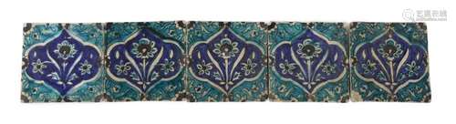 A set of five Persian fritware tiles, Qajar dynasty, 19th ce...