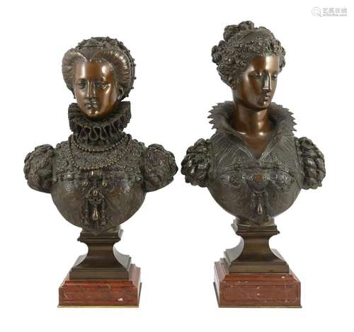 Mathurin Moreau (French, 1822-1912). A pair of bronze busts ...