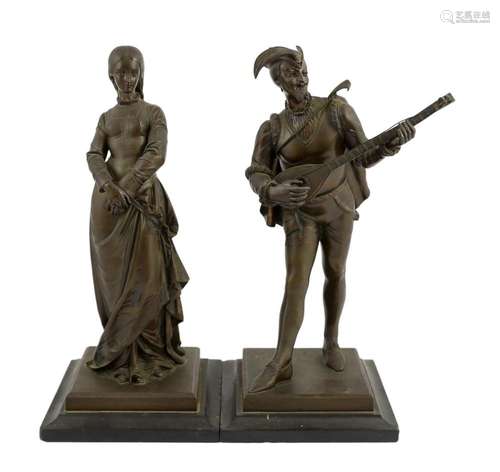 Paul Dubois (French, 1829-1905). A pair of bronze figures of...