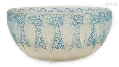 Rene Lalique, a Perruches pattern opalescent glass bowl