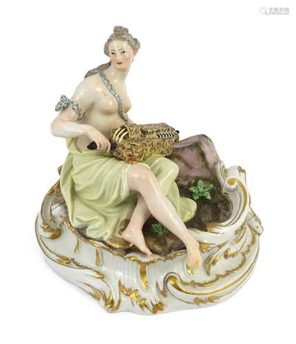 A Meissen figure of Erato playing a hurdy-gurdy, Marcolini p...