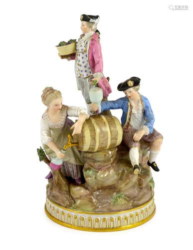 A Meissen group of grape pickers with barrels of wine, 19th ...