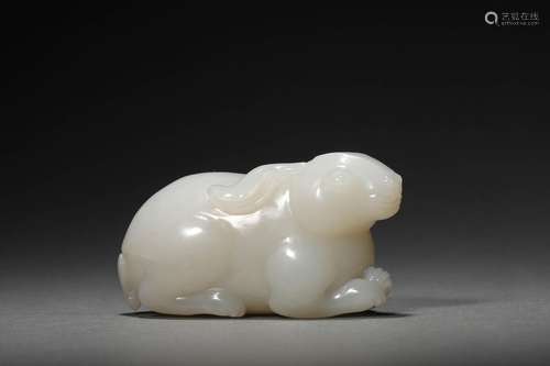 A QING WHITE JADE BUNNY