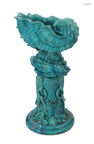 An impressive Burmantofts turquoise glazed faience ‘giant sh...