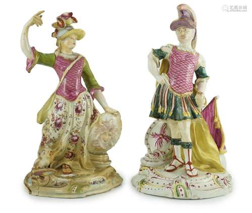 A pair of large Derby porcelain figures of Minerva and Mars,...