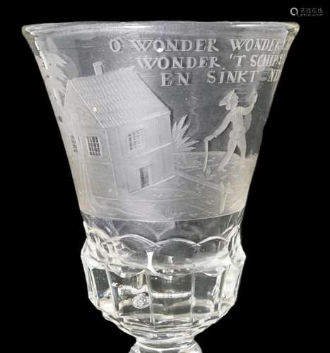 A Dutch engraved glass goblet, 18th century