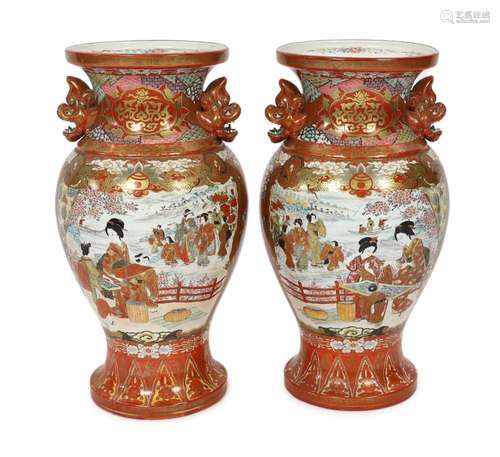 A pair of massive Japanese Kutani vases, Meiji period, one n...