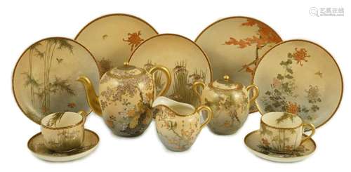 A Japanese Satsuma pottery teaset, signed Tashiro, early 20t...