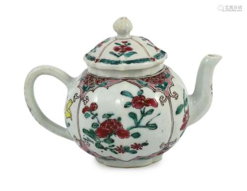 A Chinese famille rose petal lobed teapot, Yongzheng period,...