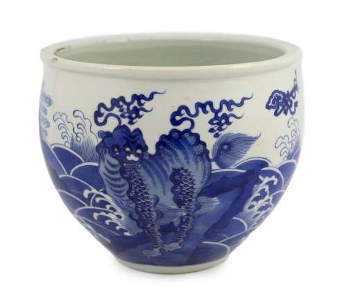 A Chinese blue and white ‘mythical beasts’ jardiniere, Kangx...