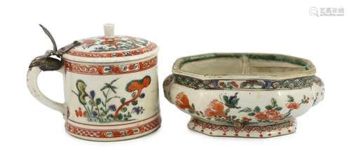 A Chinese famille verte compartmented spice box and a hinged...