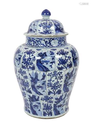 A massive Chinese blue and white jar and cover, Kangxi perio...