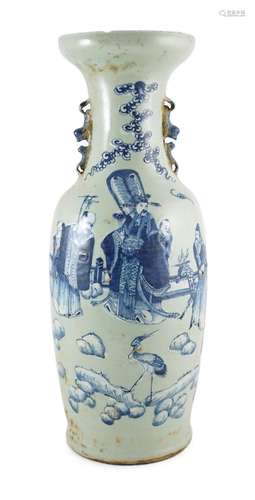 A large Chinese blue and white celadon ground vase, 19th cen...