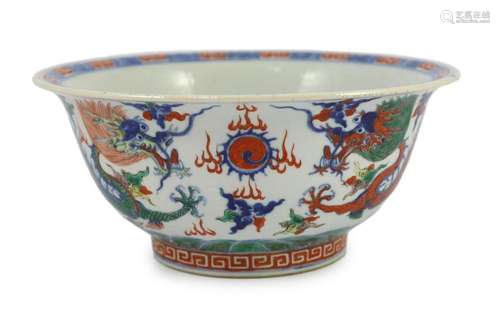 A Chinese doucai 'dragon' deep bowl, 19th century, s...