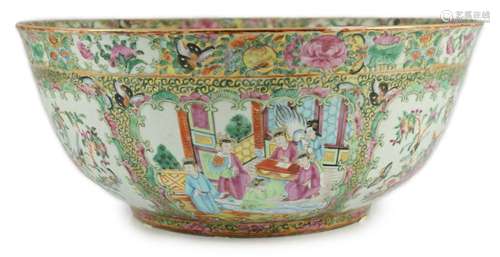 A large Chinese Canton (Guangzhou) decorated famille rose bo...