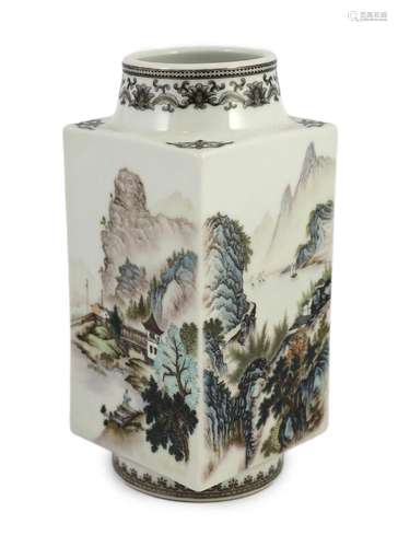 A Chinese enamelled porcelain ‘cong’ vase, mid 20th century,...