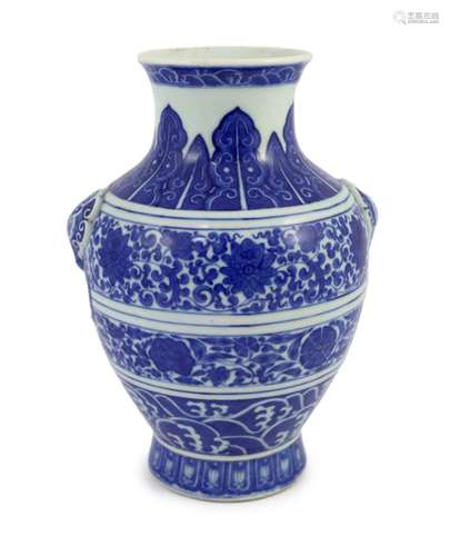 A Chinese blue and white ‘lotus’ vase, hu, Qianlong seal mar...