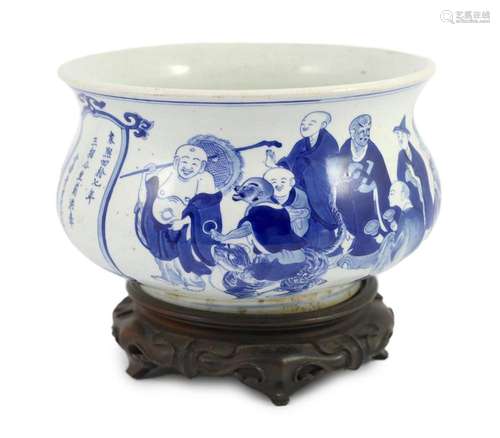 A rare Chinese blue and white ‘eighteen luohan’ censer, Kang...